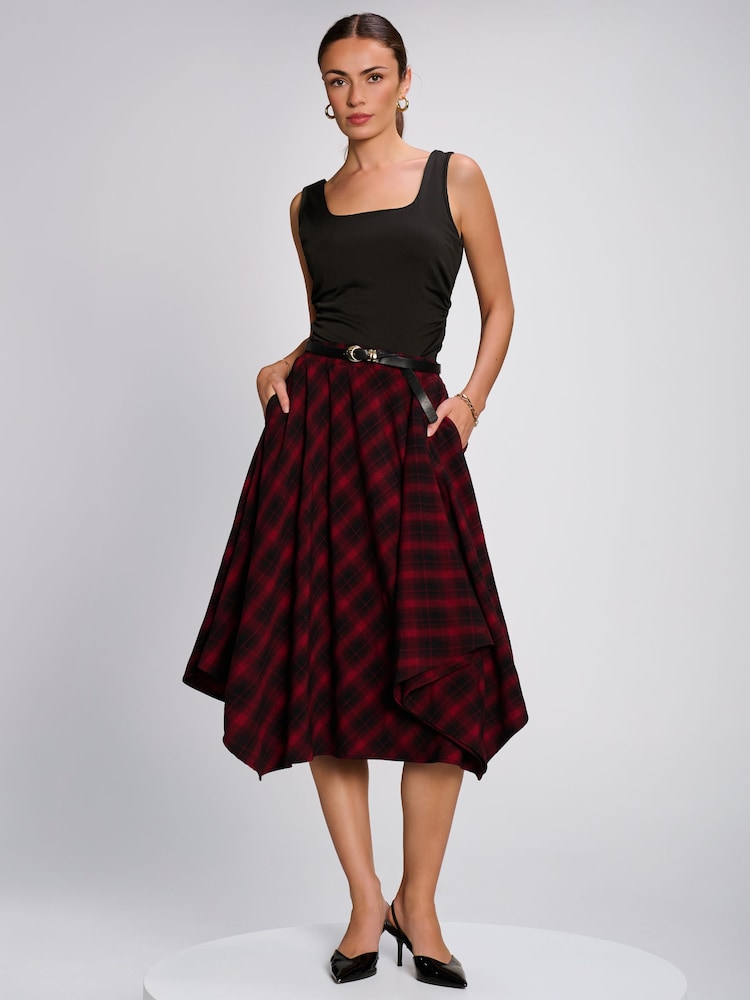 Jolie Moi Red Check Asymmetric Woven Midi Skirt - Image 5 of 5 Jolie Moi Red Check Asymmetric Woven Midi Skirt - Image 5 of 5