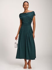 Jolie Moi Dark Green Cowl Neckline Midaxi Dress - Image 1 of 5