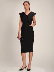 Jolie Moi Black Statement Collar Hourglass Midi Dress - Image 1 of 6