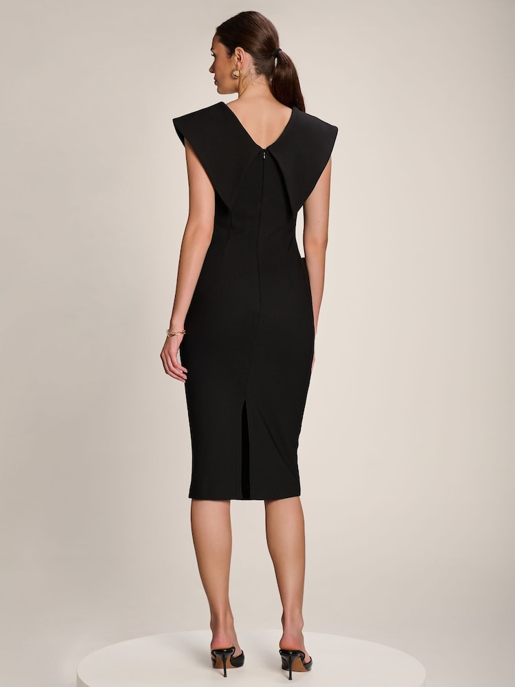 Jolie Moi Black Statement Collar Hourglass Midi Dress - Image 2 of 6 Jolie Moi Black Statement Collar Hourglass Midi Dress - Image 2 of 6