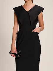 Jolie Moi Black Statement Collar Hourglass Midi Dress - Image 3 of 6