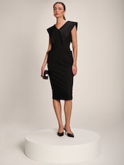 Jolie Moi Black Statement Collar Hourglass Midi Dress - Image 6 of 6