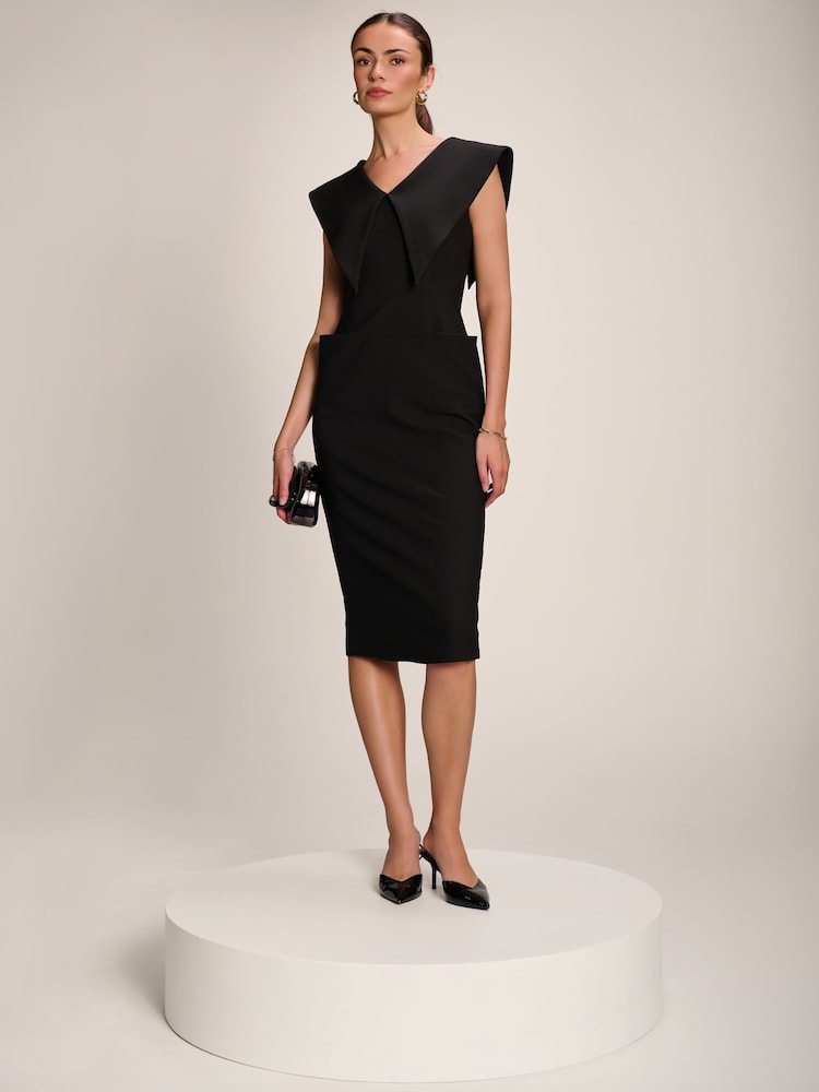 Jolie Moi Black Statement Collar Hourglass Midi Dress - Image 6 of 6 Jolie Moi Black Statement Collar Hourglass Midi Dress - Image 6 of 6