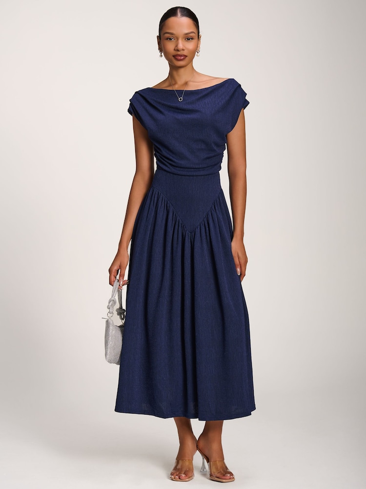 Jolie Moi Navy Blue Cowl Neckline Midaxi Dress - Image 1 of 6 Jolie Moi Navy Blue Cowl Neckline Midaxi Dress - Image 1 of 6