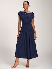 Jolie Moi Navy Blue Cowl Neckline Midaxi Dress - Image 5 of 6
