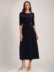 Jolie Moi Blue 3/4 Sleeve Plain Jersey Maxi Dress - Image 1 of 6