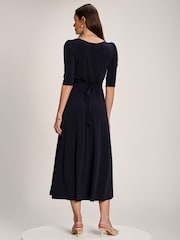 Jolie Moi Blue 3/4 Sleeve Plain Jersey Maxi Dress - Image 2 of 6