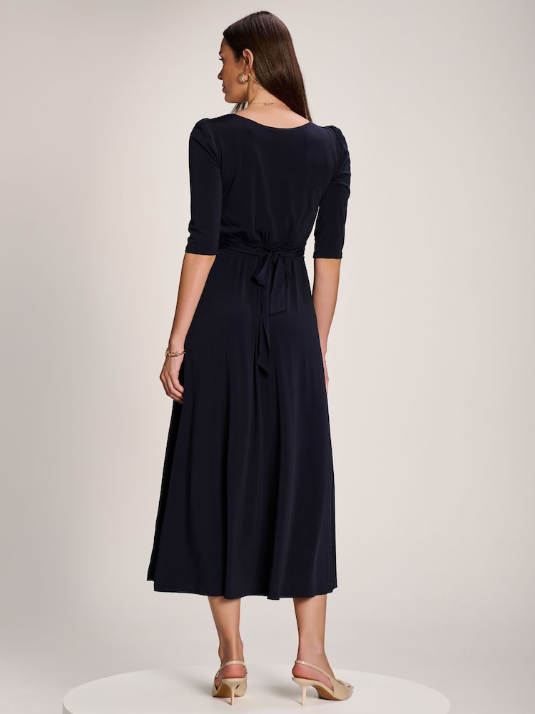 Jolie Moi Blue 3/4 Sleeve Plain Jersey Maxi Dress - Image 2 of 6 Jolie Moi Blue 3/4 Sleeve Plain Jersey Maxi Dress - Image 2 of 6