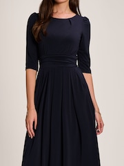 Jolie Moi Blue 3/4 Sleeve Plain Jersey Maxi Dress - Image 3 of 6
