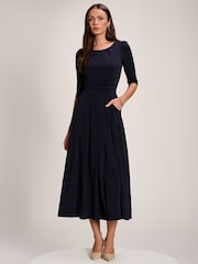 Jolie Moi Blue 3/4 Sleeve Plain Jersey Maxi Dress - Image 4 of 6