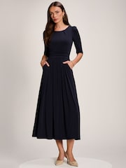 Jolie Moi Blue 3/4 Sleeve Plain Jersey Maxi Dress - Image 6 of 6