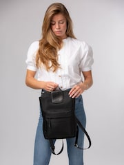 Pure Luxuries London Black 'Fabienne' Canvas & Leather Backpack - Image 2 of 6