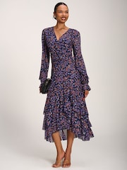 Jolie Moi Blue Frill Detail Mesh Dress - Image 1 of 6