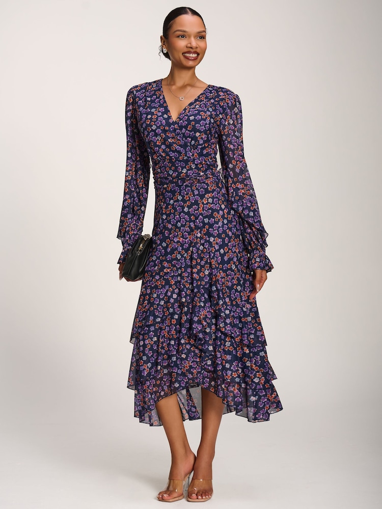 Jolie Moi Blue Frill Detail Mesh Dress - Image 1 of 6 Jolie Moi Blue Frill Detail Mesh Dress - Image 1 of 6