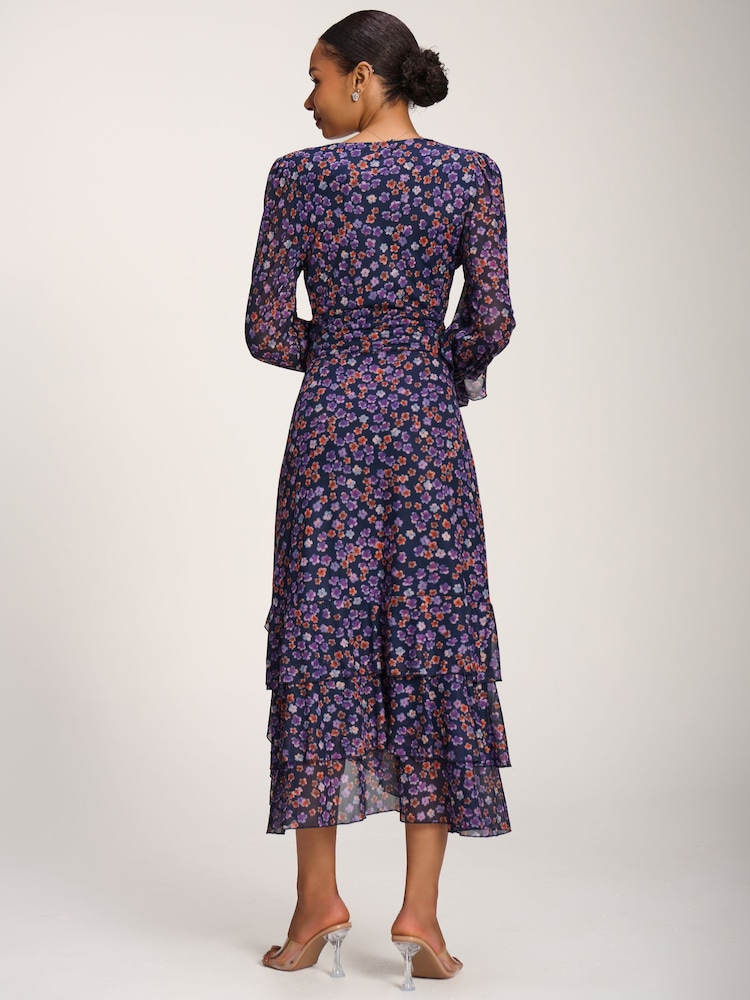 Jolie Moi Blue Frill Detail Mesh Dress - Image 2 of 6 Jolie Moi Blue Frill Detail Mesh Dress - Image 2 of 6