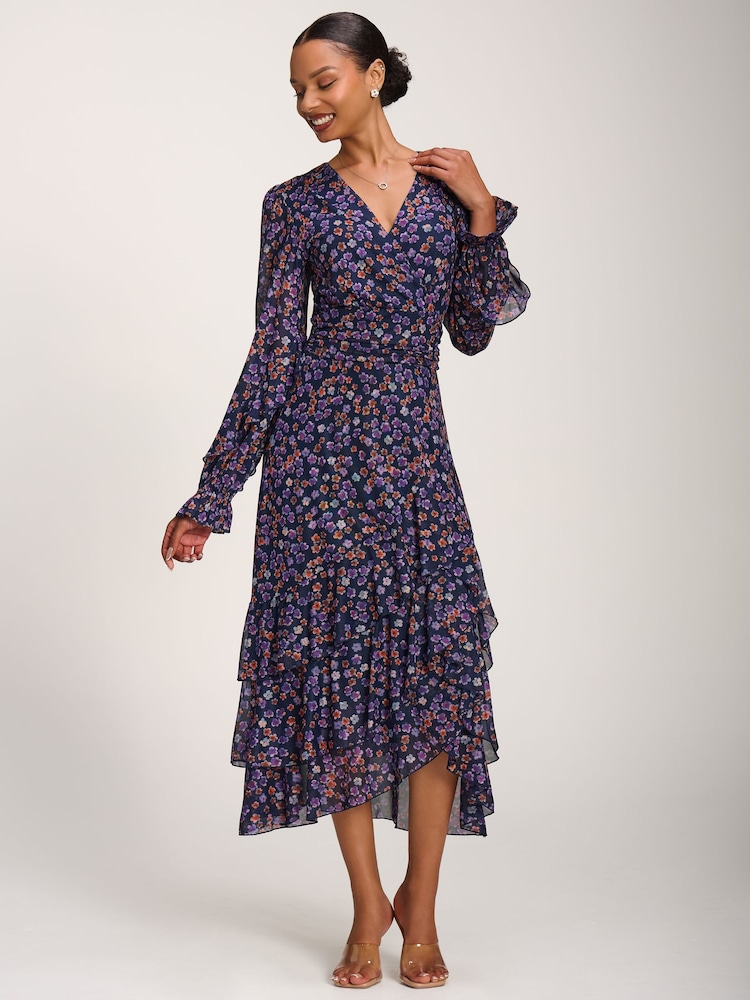Jolie Moi Blue Frill Detail Mesh Dress - Image 6 of 6 Jolie Moi Blue Frill Detail Mesh Dress - Image 6 of 6