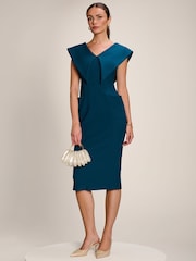 Jolie Moi Blue Statement Collar Hourglass Midi Dress - Image 1 of 6