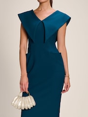 Jolie Moi Blue Statement Collar Hourglass Midi Dress - Image 3 of 6