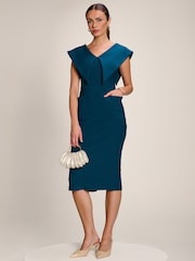 Jolie Moi Blue Statement Collar Hourglass Midi Dress - Image 5 of 6