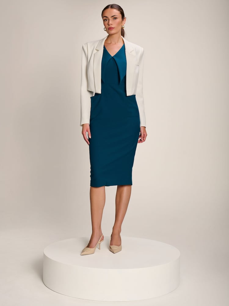 Jolie Moi Blue Statement Collar Hourglass Midi Dress - Image 6 of 6