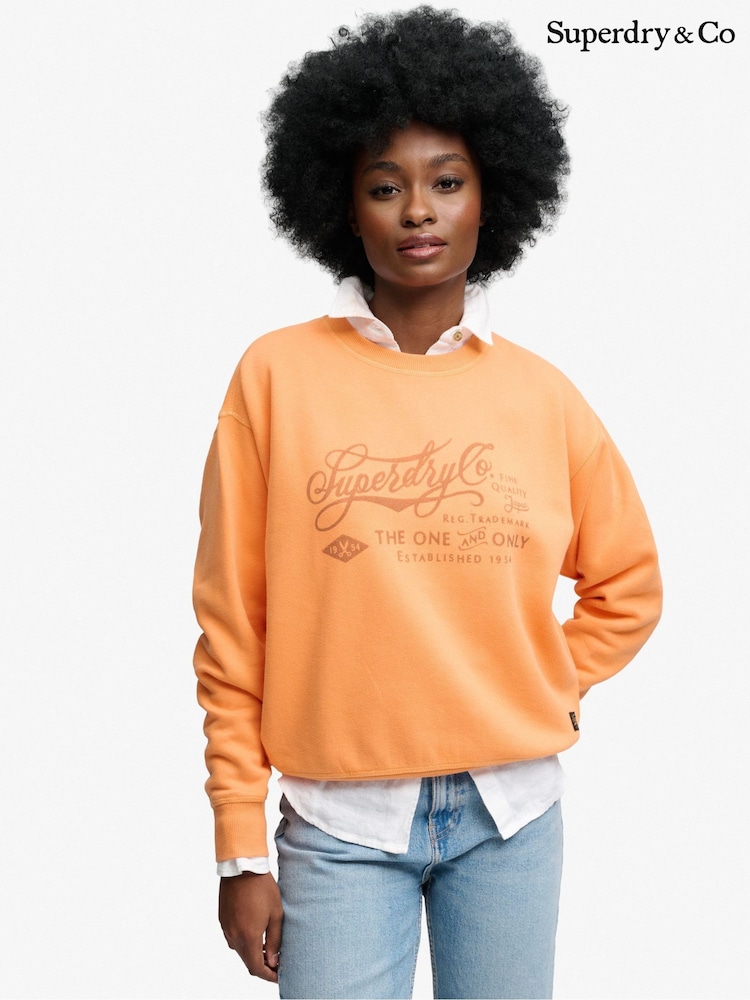 SUPERDRY Orange Industry Worker Loose Crew Sweatshirt - Image 8 of 8