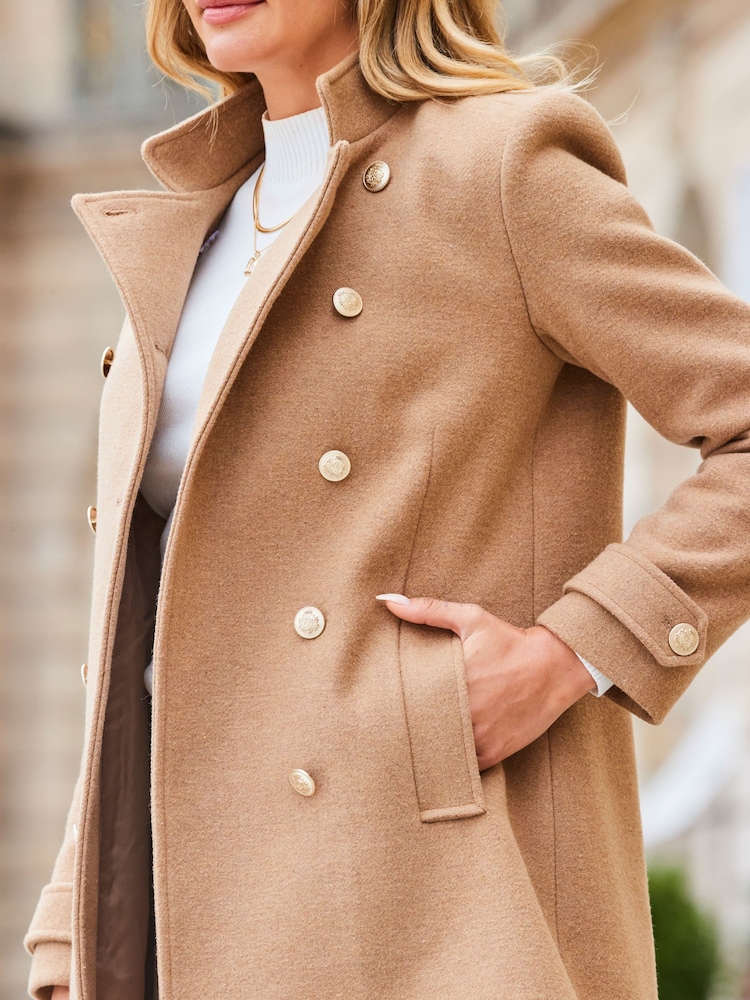 Sosandar Brown Coat With Button Detail - Image 5 of 5