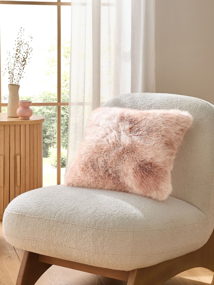 Blush Pink 43 x 43cm Loulou Faux Fur Cushion - Image 1 of 5 Blush Pink 43 x 43cm Loulou Faux Fur Cushion - Image 1 of 5