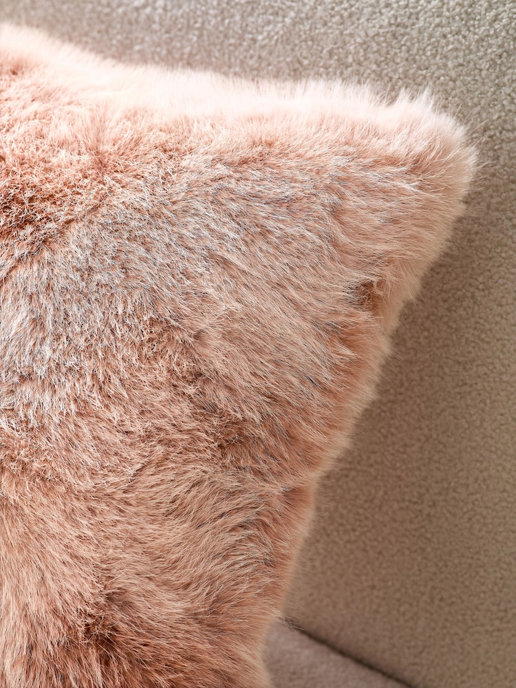 Blush Pink 43 x 43cm Loulou Faux Fur Cushion - Image 2 of 5 Blush Pink 43 x 43cm Loulou Faux Fur Cushion - Image 2 of 5