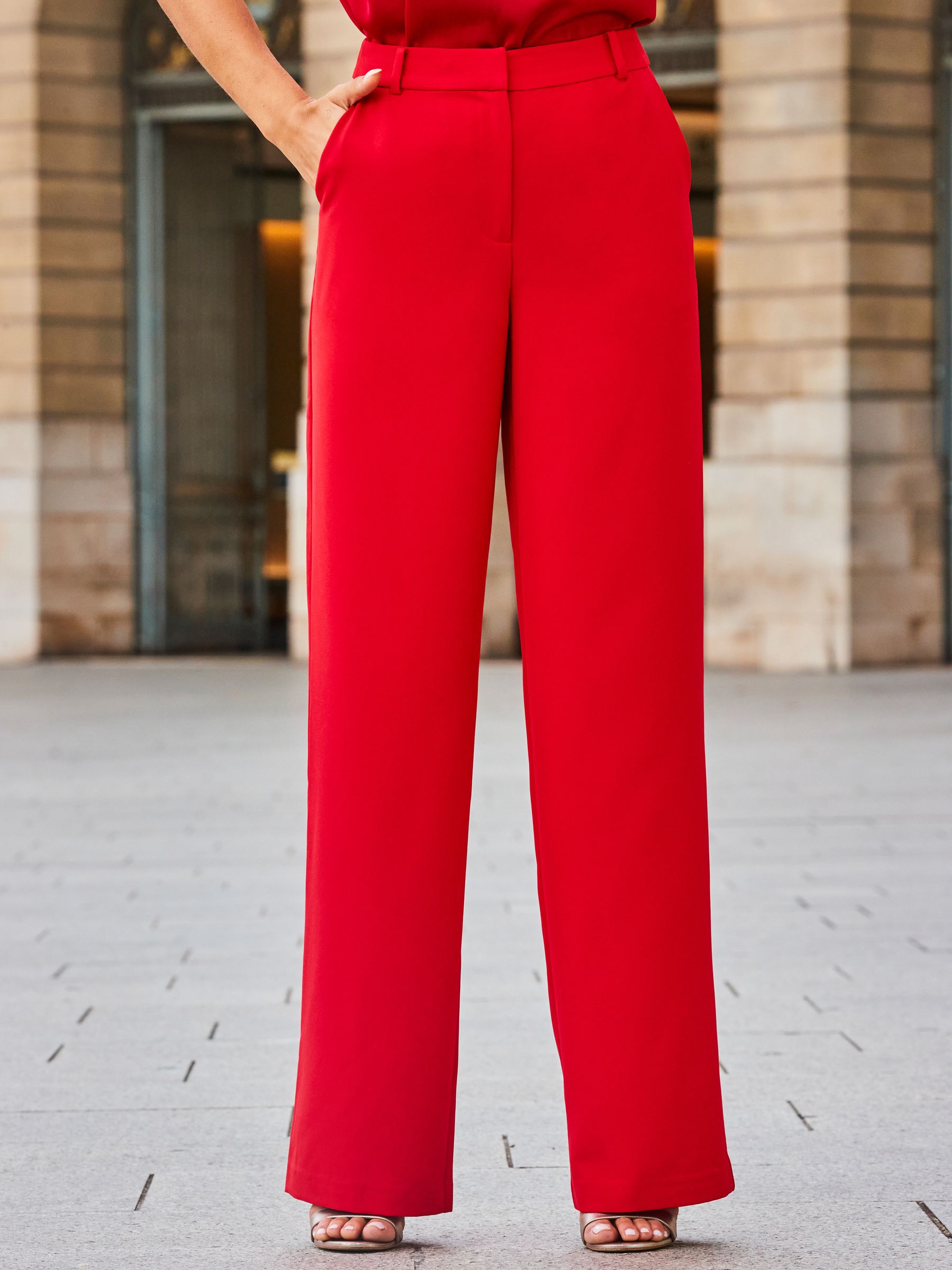 Red wide leg high waisted pants cheap