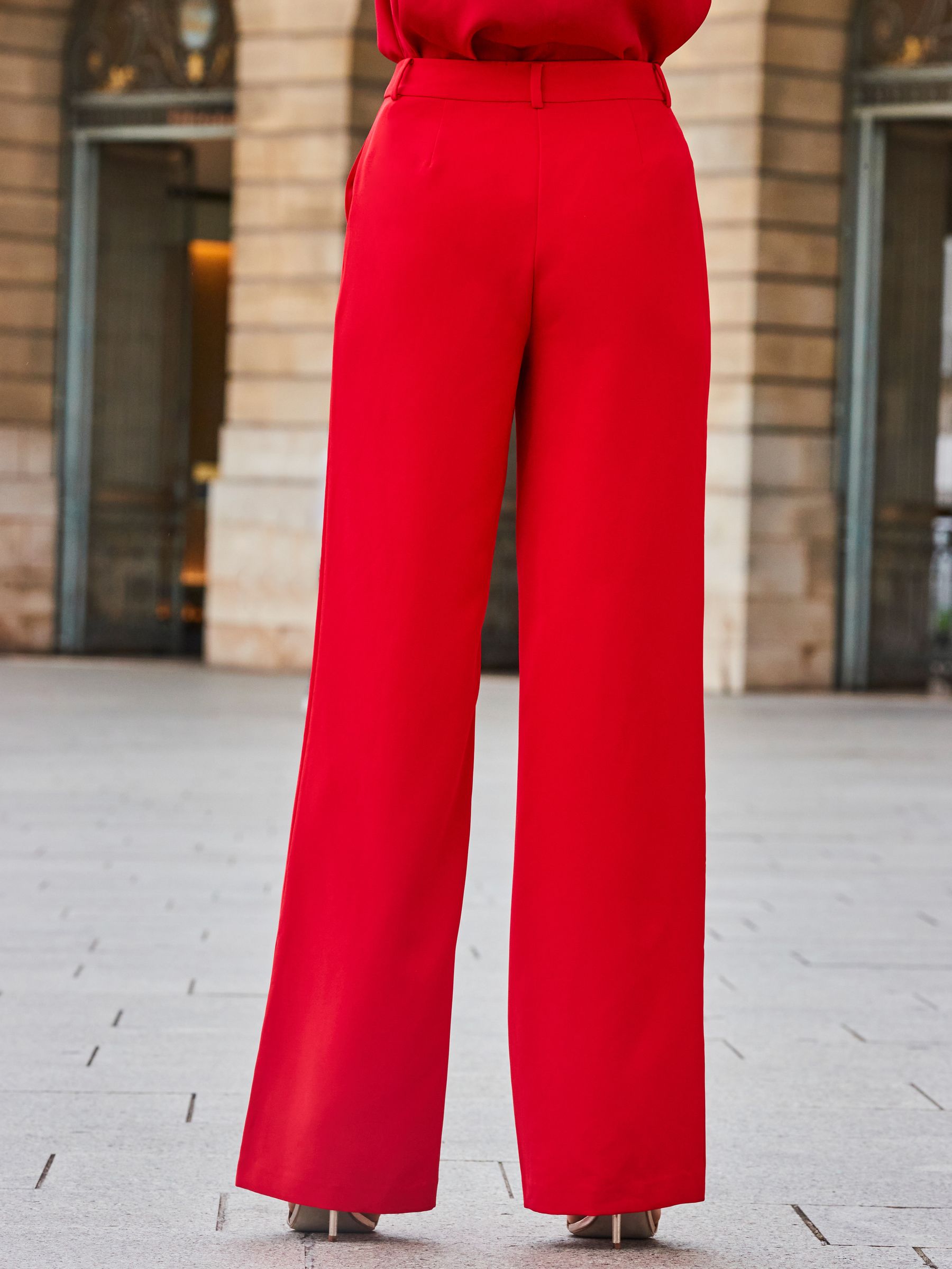 Buy Sosandar Red High Waisted Wide Leg Trousers from Next Luxembourg