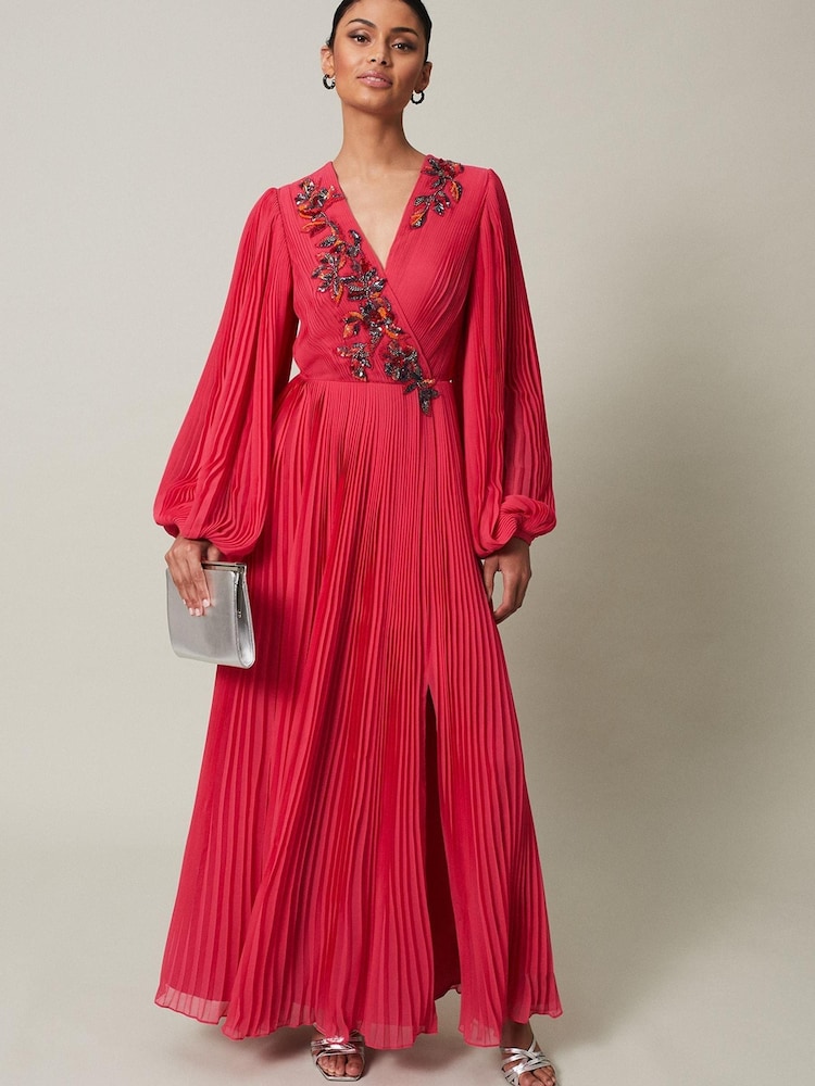Phase Eight Pink Lillian Pleated Wrap Maxi Dress - Image 1 of 7