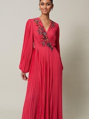 Phase Eight Pink Lillian Pleated Wrap Maxi Dress - Image 3 of 7