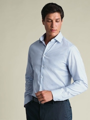 Charles Tyrwhitt Blue Non-Iron Stretch Geometric Print Shirt - Image 1 of 7