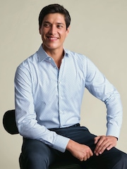 Charles Tyrwhitt Blue Non-Iron Stretch Geometric Print Shirt - Image 2 of 7