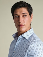 Charles Tyrwhitt Blue Non-Iron Stretch Geometric Print Shirt - Image 3 of 7