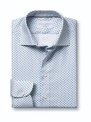 Charles Tyrwhitt Blue Non-Iron Stretch Geometric Print Shirt - Image 5 of 7