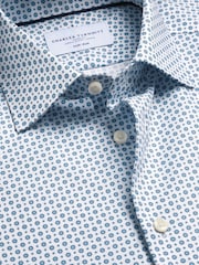 Charles Tyrwhitt Blue Non-Iron Stretch Geometric Print Shirt - Image 6 of 7