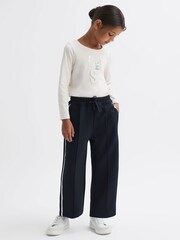 Reiss Navy Tayana 4-9 yrs Wide Leg Side Stripe Joggers - Image 1 of 6