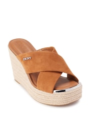 DKNY Tan Brown Marynx Band Wedge Suede Espadrilles - Image 1 of 5