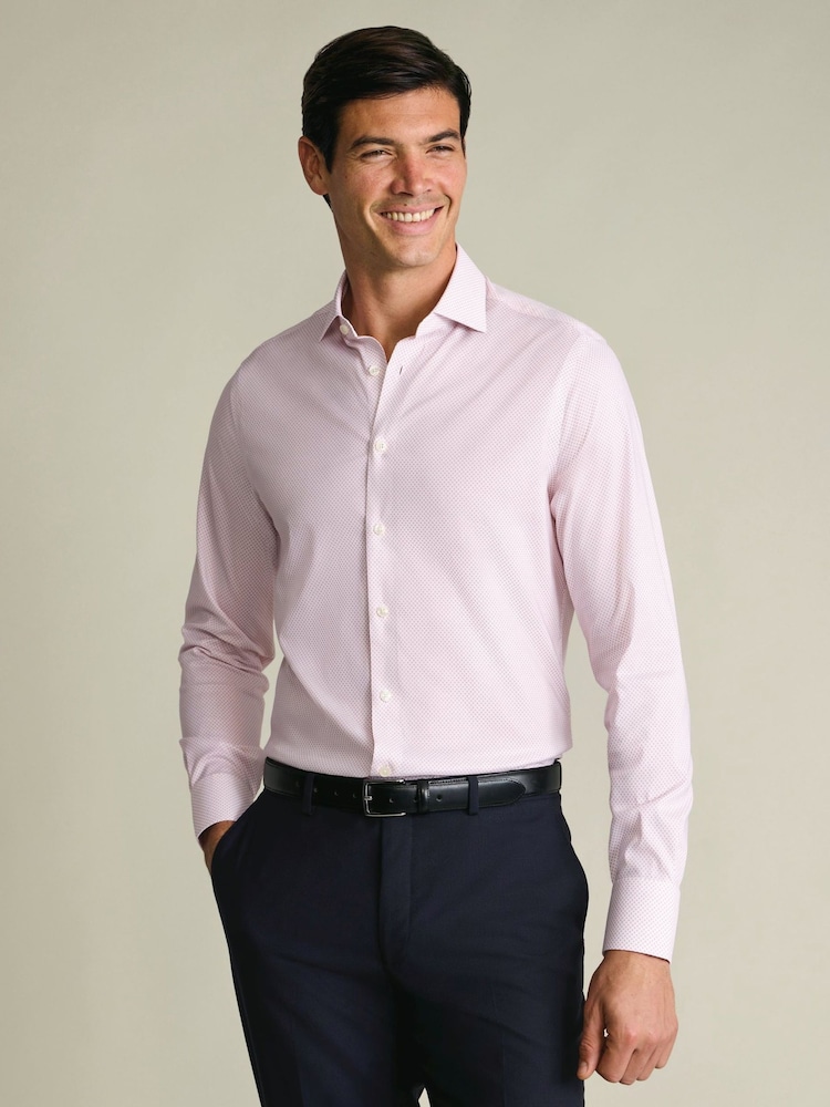Charles Tyrwhitt Pink Non-Iron Performance Twill Print Shirt - Image 1 of 7