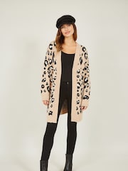Yumi Black Long Animal Print Intarsia Knit Cardigan - Image 2 of 4