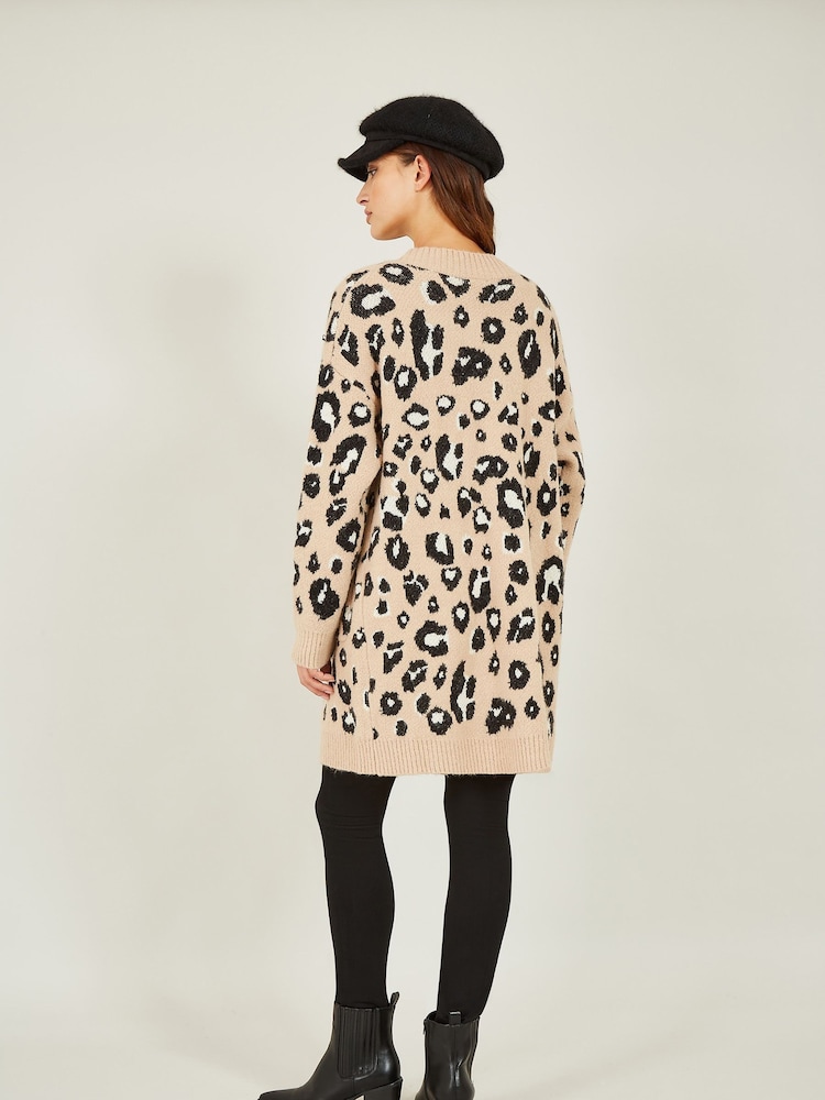 Yumi Black Long Animal Print Intarsia Knit Cardigan - Image 3 of 4