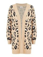 Yumi Black Long Animal Print Intarsia Knit Cardigan - Image 4 of 4