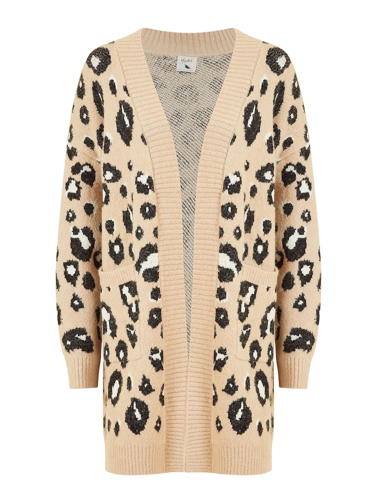 Yumi Black Long Animal Print Intarsia Knit Cardigan - Image 4 of 4