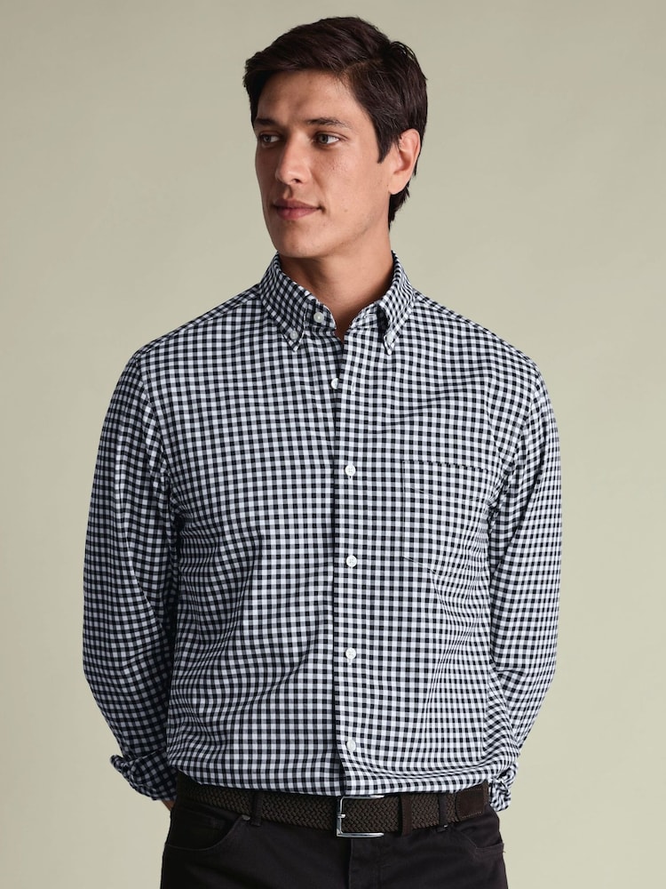 Charles Tyrwhitt Blue Check Strech Washed Poplin Shirt - Image 2 of 7
