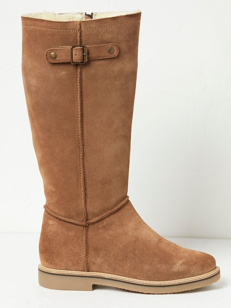 FatFace Brown Calista Knee High Shearling Boots - Image 1 of 4