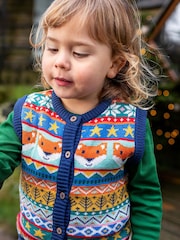 Frugi Blue Christmas Wenn Fair Isle Waistcoat - Image 2 of 5