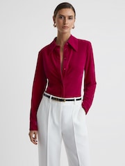 Reiss Pink Carly Velvet Button-Through Shirt - Image 1 of 5