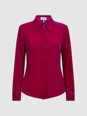 Reiss Pink Carly Velvet Button-Through Shirt - Image 2 of 5