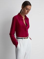 Reiss Pink Carly Velvet Button-Through Shirt - Image 5 of 5